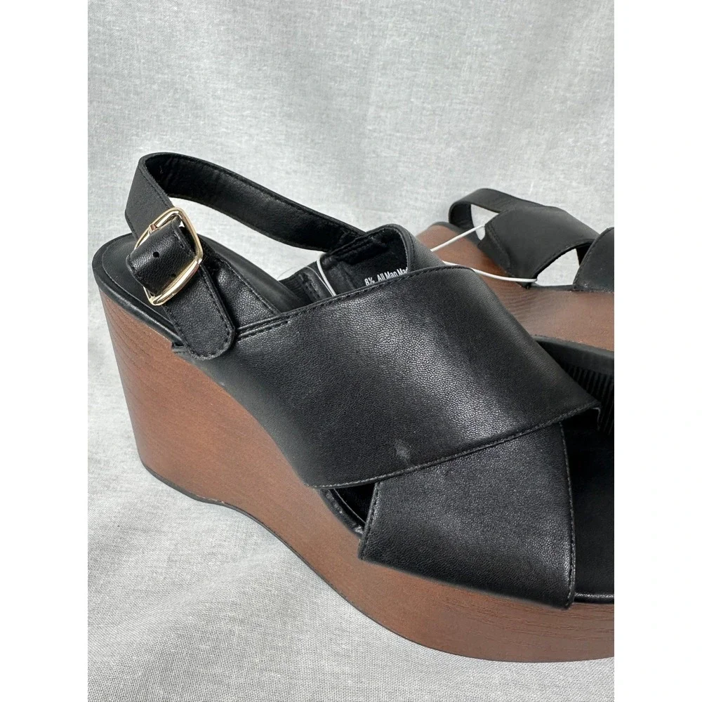 Universal Thread Naomi Black Platform Wedge Sandals Memory‎ Foam 8.5 096047262